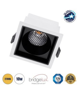 GLOBOSTAR® PLUTO-M 60271 Χωνευτό Downlight Σποτ με Honeycomb Anti Glare Reflector LED 10W 1250lm 38° AC 220-240V IP20 Θερμό Λευκό 2700K - Bridgelux COB Chip & TÜV SÜD Driver - Λευκό & Μαύρο Ματ - Μ8.4 x Π8.4 x Υ5.9cm - Q7.5 x 7.5cm - 5 Χρόνια Εγγύηση